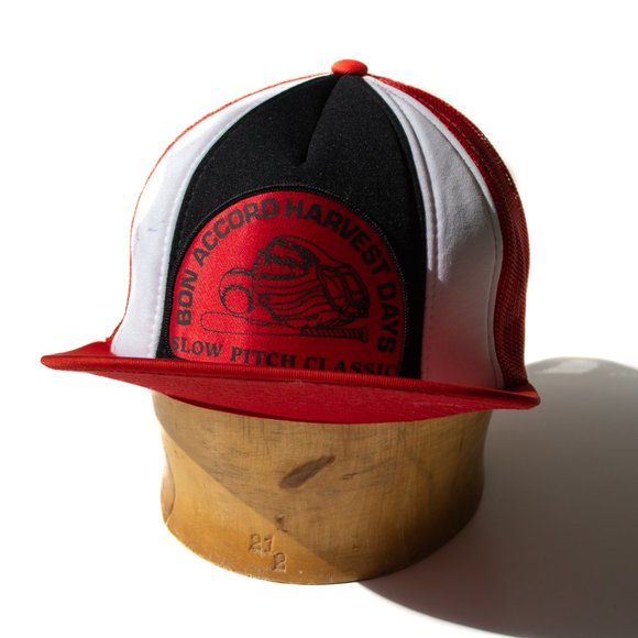 Vintage Snapback Softball Hat Cap Mesh Slowpitch 80's Red White Black - Picture 4 of 12